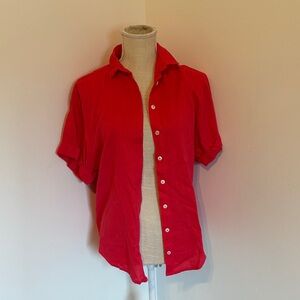 Olivaceous Red/Pink Linen Button Up Shirt – Corey Linen Blouse – Size M – NWT